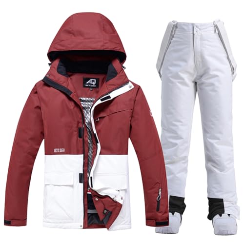 ALSOGO Damen Skijacke & Skihose Set Skianzug 2 teilig Schneeanzug Wasserdicht Warm Winterjacke mit Abnehmbare Kapuzen zum Skifahren Snowboarden Schneejacke Schneehose TY133RDW Weiß M von ALSOGO