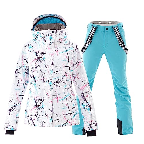ALSOGO Damen Skianzug Schneeanzug Winddicht Wasserdicht Skifahren Snowboardjacke Trägerhose Set Zum Skifahren Snowboarden Klettern SMNWT+Blue M von ALSOGO