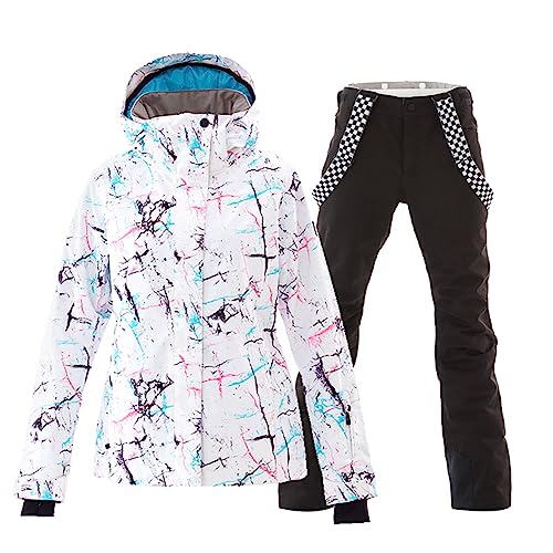 ALSOGO Damen Skianzug Schneeanzug Winddicht Wasserdicht Skifahren Snowboardjacke Trägerhose Set Zum Skifahren Snowboarden Klettern SMNWT+Black S von ALSOGO