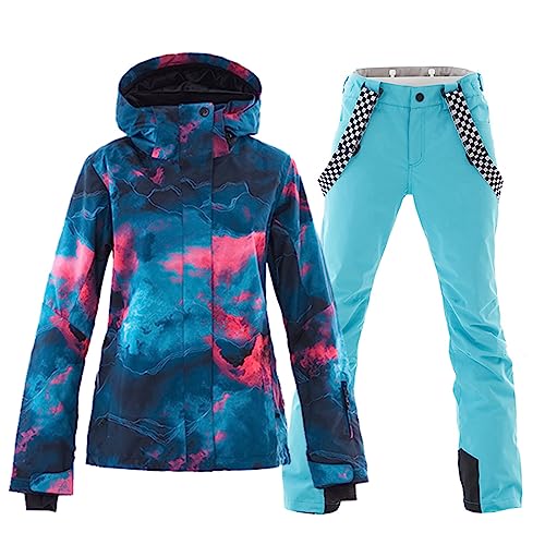 ALSOGO Damen Skianzug Schneeanzug Winddicht Wasserdicht Skifahren Snowboardjacke Trägerhose Set Zum Skifahren Snowboarden Klettern SMNGN+Blue M von ALSOGO