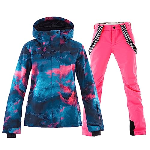 ALSOGO Damen Skianzug Schneeanzug Winddicht Wasserdicht Skifahren Snowboardjacke Trägerhose Set Zum Skifahren Snowboarden Klettern SMNGN+Pink S von ALSOGO