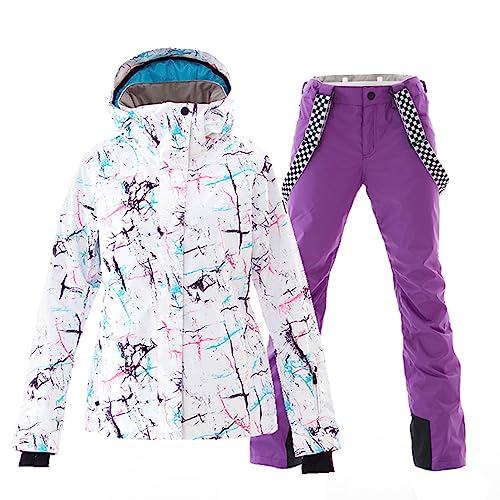 ALSOGO Damen Skianzug Schneeanzug Winddicht Wasserdicht Skifahren Snowboardjacke Trägerhose Set Zum Skifahren Snowboarden Klettern SMNWT+Purple L von ALSOGO