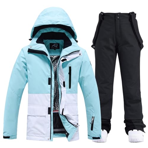 ALSOGO Damen Skijacke & Skihose Set Skianzug 2 teilig Schneeanzug Wasserdicht Warm Winterjacke mit Abnehmbare Kapuzen zum Skifahren Snowboarden Schneejacke Schneehose TY133BluW Schwarz M von ALSOGO