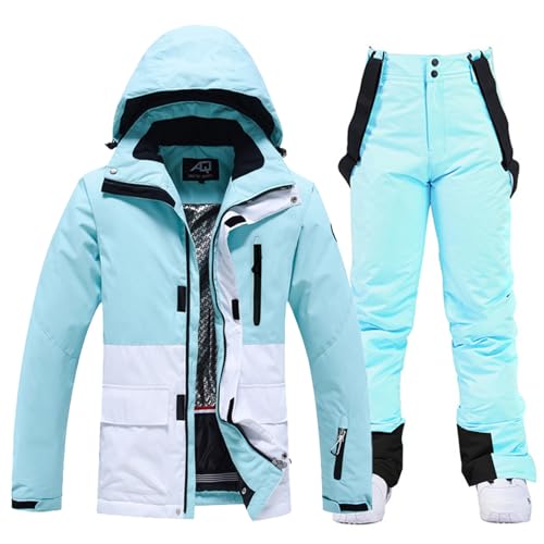 ALSOGO Damen Skijacke & Skihose Set Skianzug 2 teilig Schneeanzug Wasserdicht Warm Winterjacke mit Abnehmbare Kapuzen zum Skifahren Snowboarden Schneejacke Schneehose TY133BluW Schwarz XL von ALSOGO