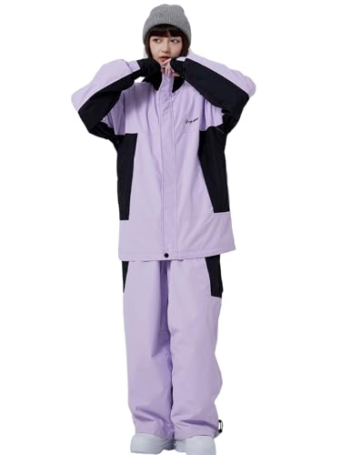 ALSOGO Damen Skijacke & Skihose Set Skianzug 2 teilig Wasserdicht Winddicht Winter Schnee Skifahren Sätze Wandern Klettern Isoliertes Snowboarden Jacke Lila M von ALSOGO