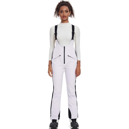 ALSOGO Damen Snow Bibs Isolierte wasserdichte Winddichte Skihose Overall Winter Snowboarding Hose Warmhalten Bequem Weiß M von ALSOGO