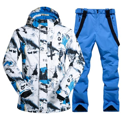 ALSOGO Herren Ski Jacke und Hosen Set Ski Anzug Winter Wasserdicht Winddicht Kapuze Schneemantel 2-Stücke Snowboard Sets 336-bl-Blue M von ALSOGO