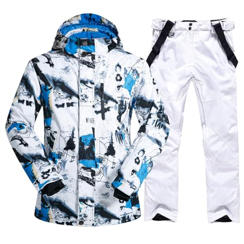 ALSOGO Herren Ski Jacke und Hosen Set Ski Anzug Winter Wasserdicht Winddicht Kapuze Schneemantel 2-Stücke Snowboard Sets 336-bl-White S von ALSOGO