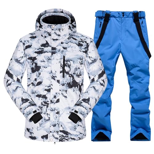 ALSOGO Herren Ski Jacke und Hosen Set Ski Anzug Winter Wasserdicht Winddicht Kapuze Schneemantel 2-Stücke Snowboard Sets shanqun-Blue 2XL von ALSOGO