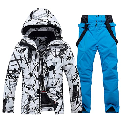 ALSOGO Herren Skianzug Ski Jacke und Hose Set Wasserdichter Schneeanzug Snowboard Jacke Hose Skikleidung Für Männer BBW-Blue L von ALSOGO