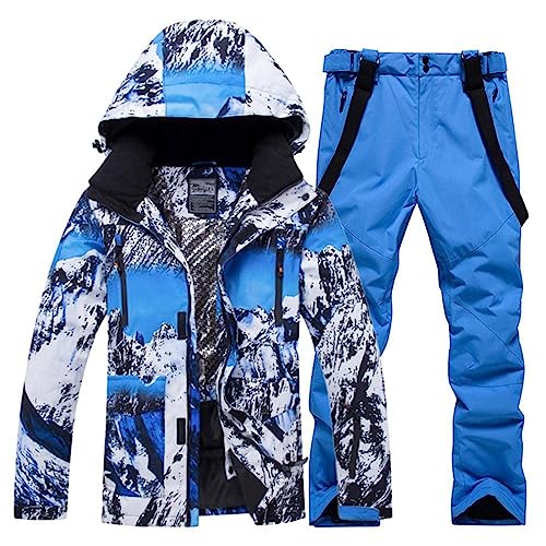 ALSOGO Herren Skianzug Ski Jacke und Hose Set Wasserdichter Schneeanzug Snowboard Jacke Hose Skikleidung Für Männer Blue M von ALSOGO
