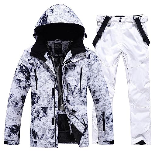 ALSOGO Herren Skianzug Ski Jacke und Hose Set Wasserdichter Schneeanzug Snowboard Jacke Hose Skikleidung Für Männer White XXL von ALSOGO