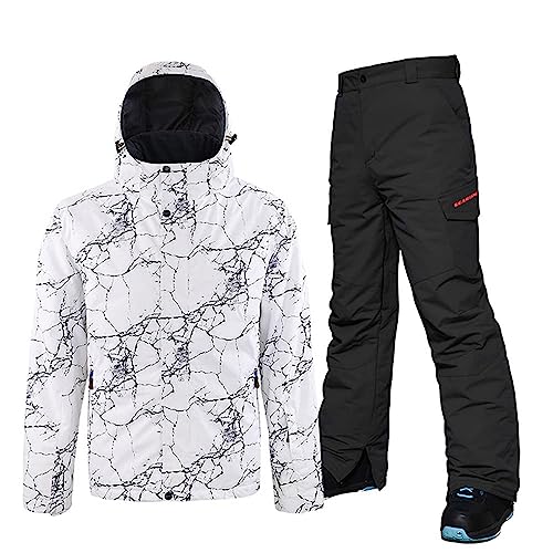 ALSOGO Herren Skianzug Winter Wasserdichte Winddichte Skifahren Outdoor Schneejacken und Hosen Snowboardjacken DLS-Black L von ALSOGO