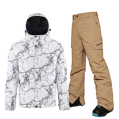 ALSOGO Herren Skianzug Winter Wasserdichte Winddichte Skifahren Outdoor Schneejacken und Hosen Snowboardjacken DLS-Khaki L von ALSOGO