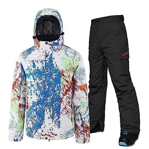 ALSOGO Herren Skianzug Winter Wasserdichte Winddichte Skifahren Outdoor Schneejacken und Hosen Snowboardjacken PM-Black XL von ALSOGO