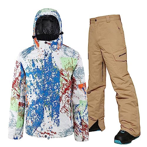 ALSOGO Herren Skianzug Winter Wasserdichte Winddichte Skifahren Outdoor Schneejacken und Hosen Snowboardjacken PM-Khaki L von ALSOGO