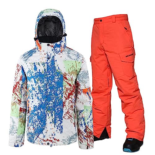 ALSOGO Herren Skianzug Winter Wasserdichte Winddichte Skifahren Outdoor Schneejacken und Hosen Snowboardjacken PM-Orange S von ALSOGO