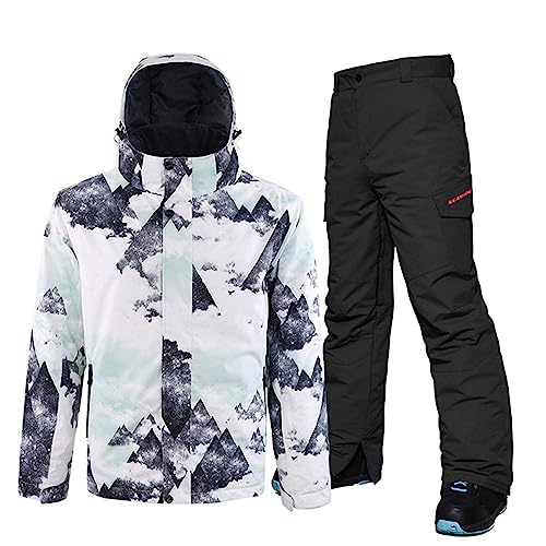 ALSOGO Herren Skianzug Winter Wasserdichte Winddichte Skifahren Outdoor Schneejacken und Hosen Snowboardjacken SF-Black L von ALSOGO