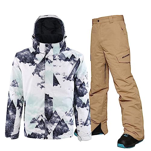 ALSOGO Herren Skianzug Winter Wasserdichte Winddichte Skifahren Outdoor Schneejacken und Hosen Snowboardjacken SF-Khaki M von ALSOGO