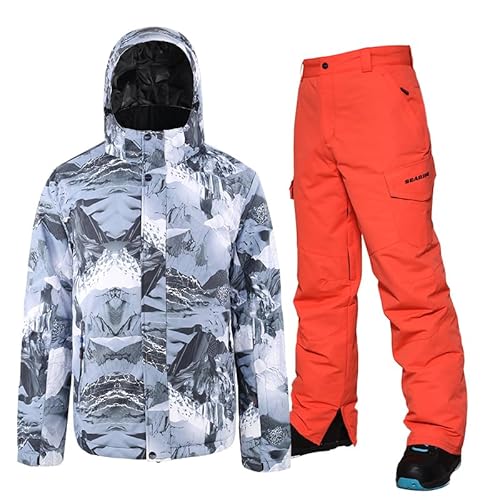 ALSOGO Herren Skianzug Winter Wasserdichte Winddichte Skifahren Outdoor Schneejacken und Hosen Snowboardjacken SM-Orange L von ALSOGO