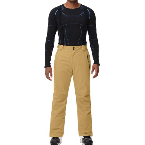 ALSOGO Herren Skihose wasserdichte Winddichte Winter Schneehose Outdoor Snowboardhose mit Abnehmbar Träger Khaki XL von ALSOGO