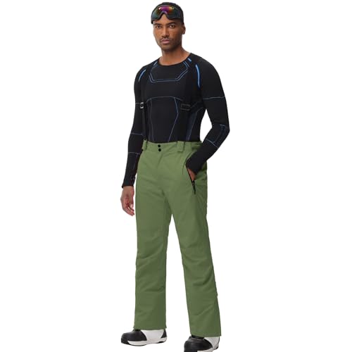 ALSOGO Herren Skihose wasserdichte Winddichte Winter Schneehose Outdoor Snowboardhose mit Abnehmbar Träger Military Green M von ALSOGO