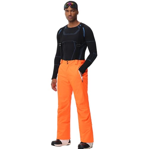 ALSOGO Herren Skihose wasserdichte Winddichte Winter Schneehose Outdoor Snowboardhose mit Abnehmbar Träger Orange L von ALSOGO