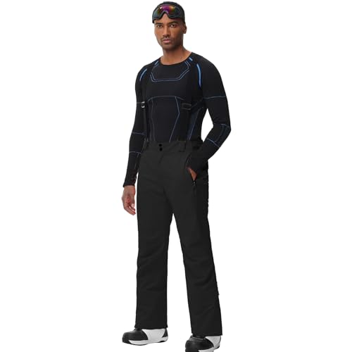 ALSOGO Herren Skihose wasserdichte Winddichte Winter Schneehose Outdoor Snowboardhose mit Abnehmbar Träger Schwarz L von ALSOGO