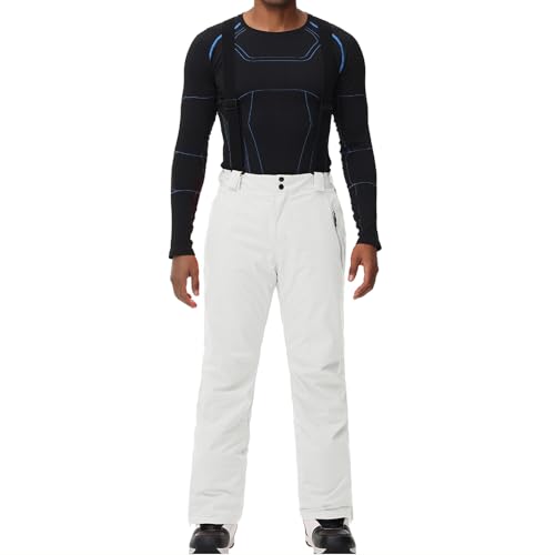 ALSOGO Herren Skihose wasserdichte Winddichte Winter Schneehose Outdoor Snowboardhose mit Abnehmbar Träger Weiß 2XL von ALSOGO