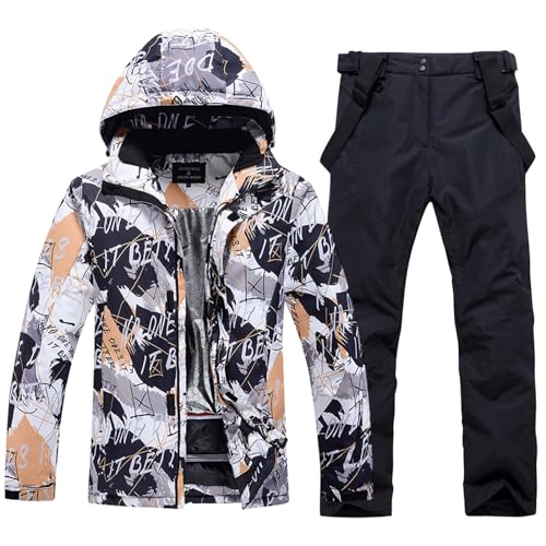 ALSOGO Herren Skijacke & Skihose Set Skianzug 2 teilig Schneeanzug 10.000mm Wasserdicht Schneejacke Warm Winterjacke mit Abnehmbare Kapuzen zum Skifahren Snowboarden Schneehose TY231 Schwarz 2XL von ALSOGO