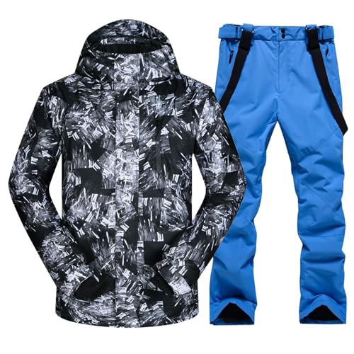 ALSOGO Herren Ski Jacke und Hosen Set Ski Anzug Winter Wasserdicht Winddicht Kapuze Schneemantel 2-Stücke Snowboard Sets 336-Blue L von ALSOGO