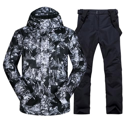 ALSOGO Herren Ski Jacke und Hosen Set Ski Anzug Winter Wasserdicht Winddicht Kapuze Schneemantel 2-Stücke Snowboard Sets 336-Black 2XL von ALSOGO