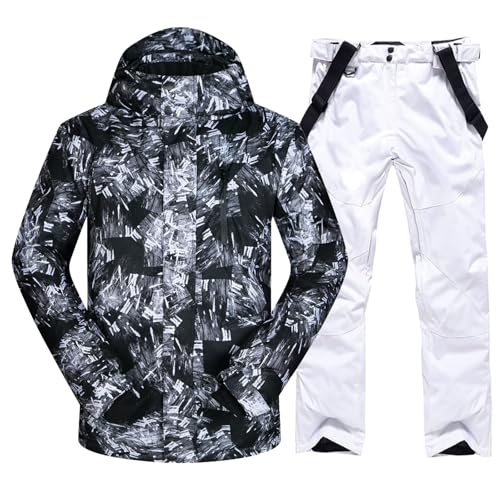 ALSOGO Herren Ski Jacke und Hosen Set Ski Anzug Winter Wasserdicht Winddicht Kapuze Schneemantel 2-Stücke Snowboard Sets 336-White S von ALSOGO