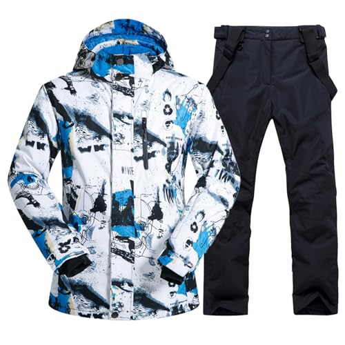 ALSOGO Herren Ski Jacke und Hosen Set Ski Anzug Winter Wasserdicht Winddicht Kapuze Schneemantel 2-Stücke Snowboard Sets 336-bl-Black S von ALSOGO