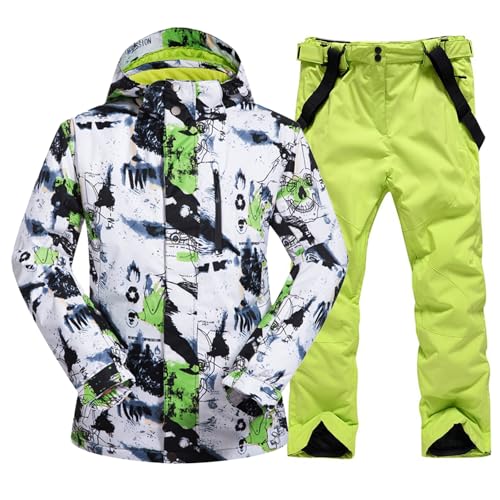 ALSOGO Herren Ski Jacke und Hosen Set Ski Anzug Winter Wasserdicht Winddicht Kapuze Schneemantel 2-Stücke Snowboard Sets 336-gr-Green M von ALSOGO
