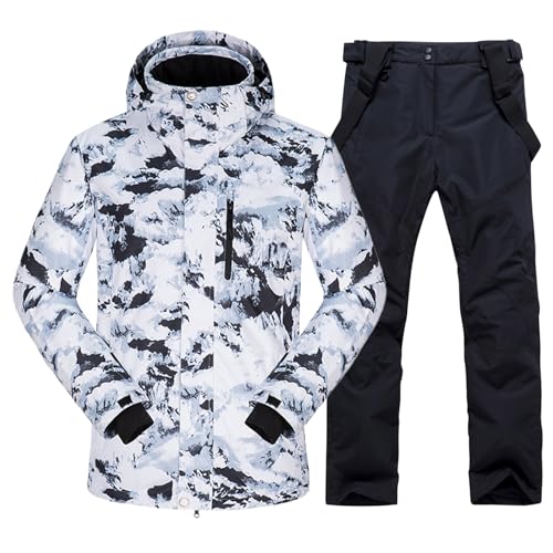 ALSOGO Herren Ski Jacke und Hosen Set Ski Anzug Winter Wasserdicht Winddicht Kapuze Schneemantel 2-Stücke Snowboard Sets shanqun-Black XL von ALSOGO