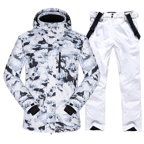 ALSOGO Herren Ski Jacke und Hosen Set Ski Anzug Winter Wasserdicht Winddicht Kapuze Schneemantel 2-Stücke Snowboard Sets shanqun-White 2XL von ALSOGO