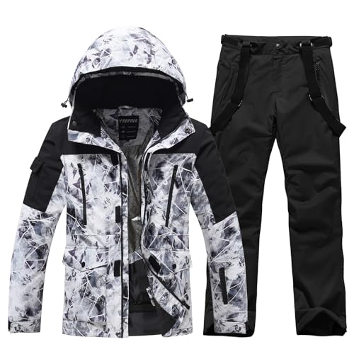 ALSOGO Skianzüge Für Herren 2-teiliger Snowboard Sets Wasserdicht Winddicht Winter Warme Ski Jacke und Hosen Set Zum Skifahren Snowboarden Klettern BaiHua+Schwarz 2XL von ALSOGO