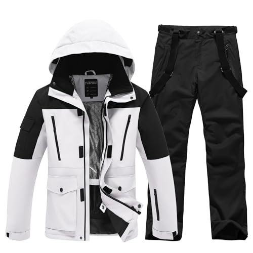 ALSOGO Skianzüge Für Herren 2-teiliger Snowboard Sets Wasserdicht Winddicht Winter Warme Ski Jacke und Hosen Set Zum Skifahren Snowboarden Klettern HeiBai+Schwarz 2XL von ALSOGO