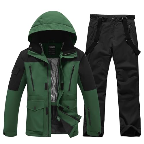 ALSOGO Skianzüge Für Herren 2-teiliger Snowboard Sets Wasserdicht Winddicht Winter Warme Ski Jacke und Hosen Set Zum Skifahren Snowboarden Klettern HeiLv+Schwarz M von ALSOGO