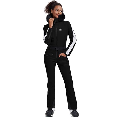 ALSOGO Skianzug Frauen ein Stück Schneeanzug isoliert wasserdicht winddicht Schnee Outfits Jumpsuits mit abnehmbaren Pelzkragen von ALSOGO