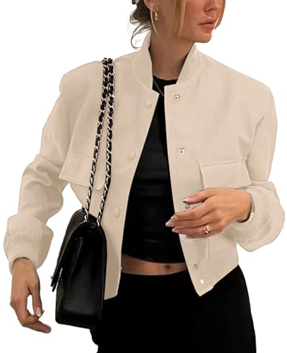Bomberjacke Damen Jacke Casual Übergangsjacke Langarm Solid Leichte Coat Kurze Blouson Pilotenjacke Khaki L von ALSOGO