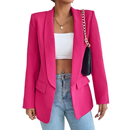 Damen Blazer Langer Casual Open Front Blazer Arbeit Büro Jacken mit Taschen Rose L von ALSOGO
