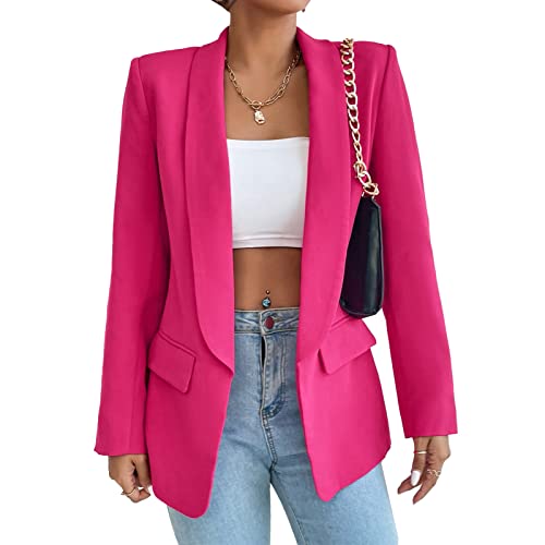 Damen Blazer Langer Casual Open Front Blazer Arbeit Büro Jacken mit Taschen Rose XL von ALSOGO