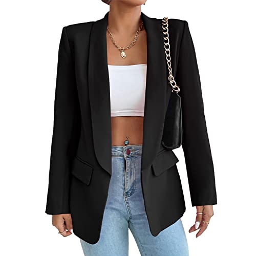 Damen Blazer Langer Casual Open Front Blazer Arbeit Büro Jacken mit Taschen Schwarz S von ALSOGO