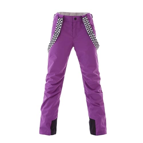 Skihose Damen Wasserdichte Professionelle Schneehose Winddichte Hosenträgerhose Winter Outdoor Regenhose Warme Wanderhose Snowboard Softshellhose mit abnehmbaren Trägern Overall & Schneefang Purple M von ALSOGO
