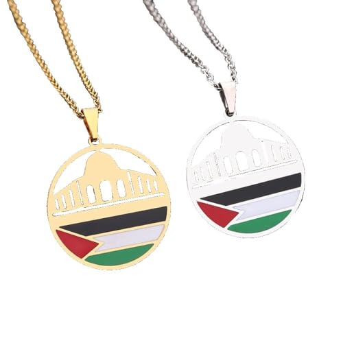 ALTCIRNMD Al-Aqsa-Moschee Und Palästina-Halsketten Für Damen Und Herren, Emaillierter Hohler Ethnischer Schmuck Für Herren Und Damen, Patriot-Nationalfeiertag, Party-Ornamente, Geschenk, Grau, 50 Cm von ALTCIRNMD