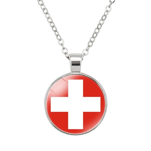 ALTCIRNMD Einfaches Weißes Kreuz Schweiz Flagge Kunst Anhänger Halsketten, Zeit Edelstein Schmuck Zubehör Geschenke Für Frauen Mädchen Freunde Liebhaber Älteste, Weiß, 25Mm von ALTCIRNMD