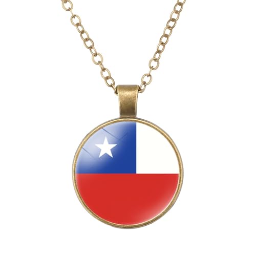 ALTCIRNMD Geometrisches Gitter Chile Flagge Kunst Anhänger Halsketten, Zeit Edelstein Schmuck Zubehör Geschenke Für Frauen Mädchen Freunde Liebhaber Älteste, Aoya, 25Mm von ALTCIRNMD