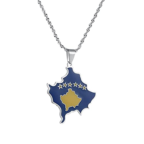 ALTCIRNMD Halskette Für Frauen/Kosovo Nationalflagge Kosovo Karte Anhänger Halskette/Medaillon Anhänger Mit Kette Modeschmuck Charm Patriotisches Symbol Halskette Geschenk,Weiß,50Cm von ALTCIRNMD